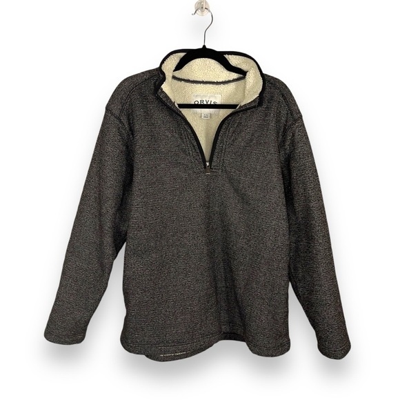 XL ORVIS FLEECE JACKET MENS BLACK WHITE LONG SLEEVE PULLOVER STYLE OUTDOOR - Picture 1 of 12